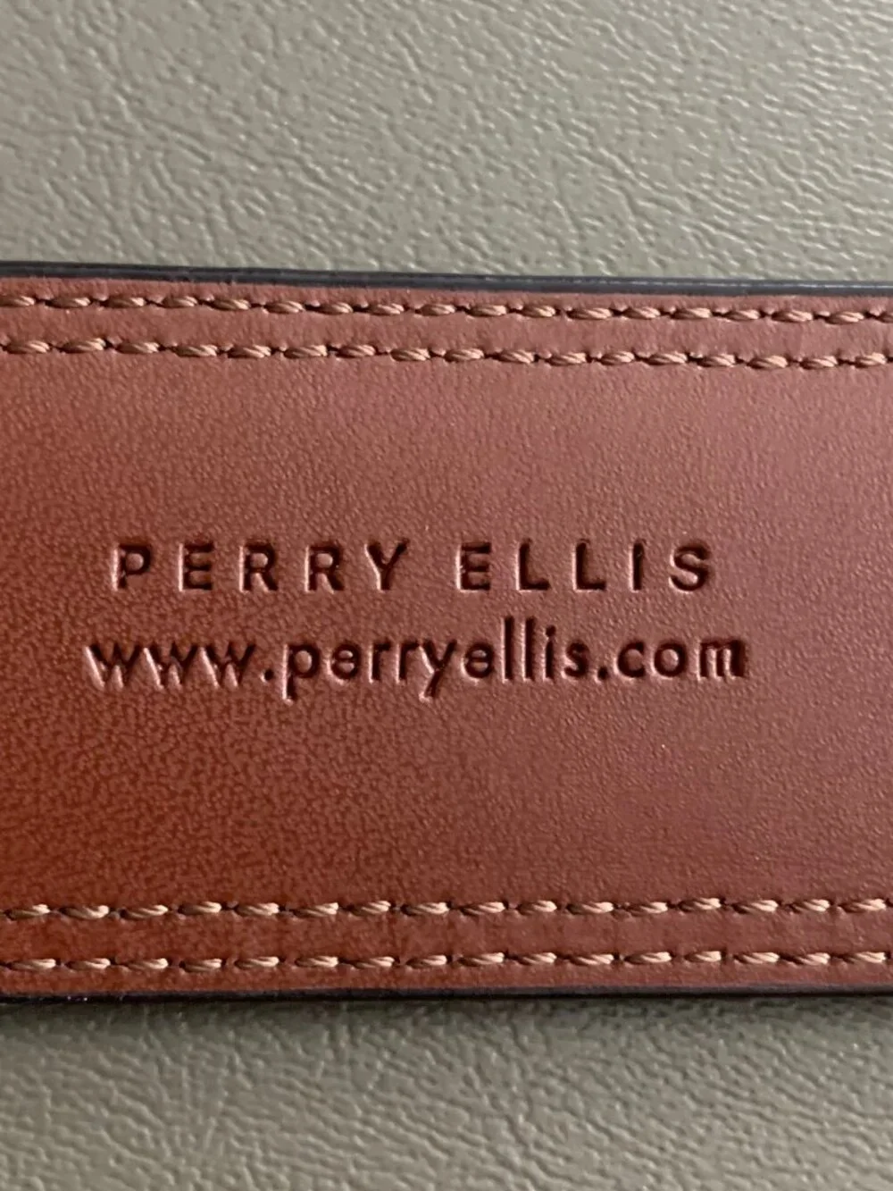 Perry Ellis Portfolio Men's Madras Bonded Leather Dress Belt, Brown, XL 42-44